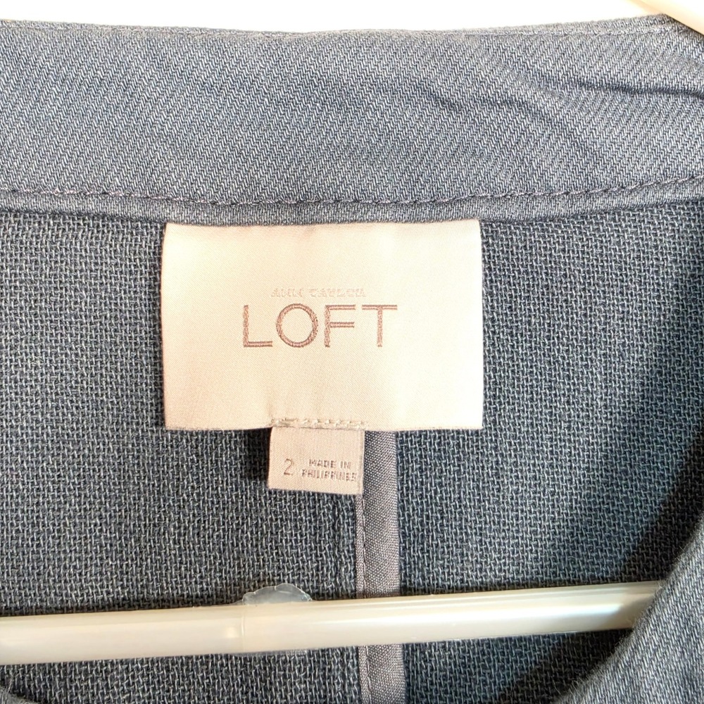 LOFT‎ Jacket Women's 2 Blue Gray Cotton Zip Front Utility Career Casual Cropped - Picture 6 of 13
